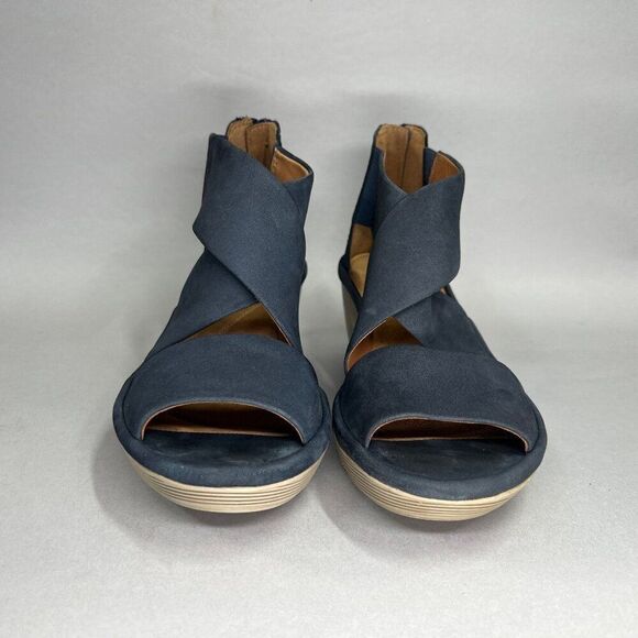 Clarks Artisan Clarene Galmor Sandals Women's Size 6.5 Blue Leather Wedge Sandal - Picture 2 of 12